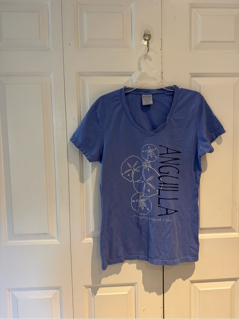 Anguilla Blue V-Neck Tee with Sand Dollar Graphic